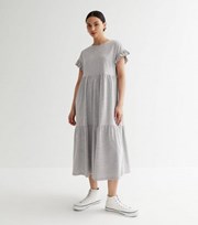New Look Petite Grey Jersey Frill Sleeve Midi Smock Dress